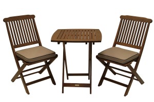 Outdoor Interiors Eucalyptus 3 Piece Square Bistro Outdoor Furniture Set - includes cushions