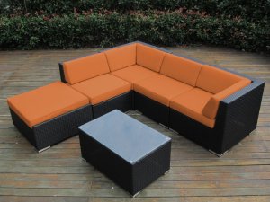Genuine Ohana Outdoor Patio Wicker Furniture 6pc Sofa Set (Sunbrella Orange)