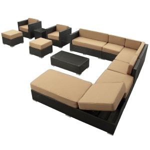 Genuine Ohana Outdoor Patio Wicker Furniture 7pc All Weather Round Couch Set