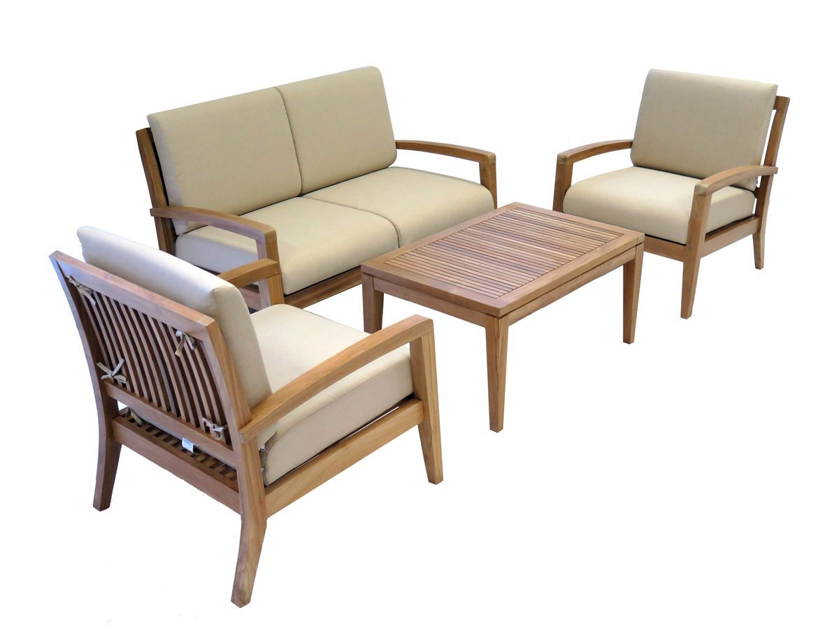 Ohana Teak Patio Furniture 4 Seater Conversation Set With Cushions 1 